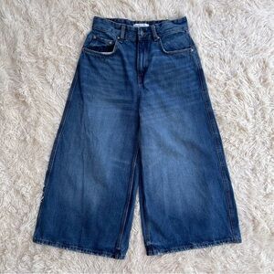 Zara super wide legs culottes denim jeans cropped high waisted blue size 4